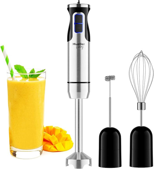 Mueller Immersion Blender Handheld - 8 Speed Stainless Steel Electric Hand Blender, 3 in 1 Emulsion Blender Handheld with Turbo Mode, Stick Blender Emulsifier for Kitchen for Soup, Smoothie, Puree
