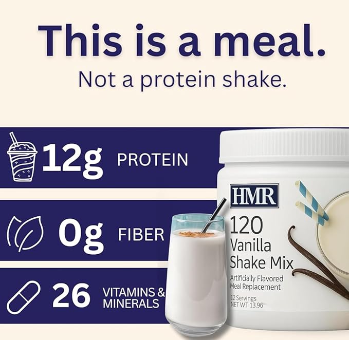 HMR 120 Vanilla Shake Meal Replacement Powder | Vanilla Shake Mix to Support Healthy Weight Loss | 12g of Protein | Nutritional Drink | Low Calorie Food | 12 Servings