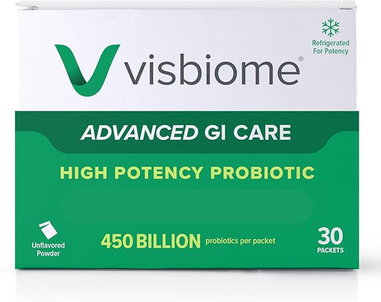 Visbiome® Advanced GI Care - High Potency Probiotic 450 Billion Strength - 30 Packets Unflavored Powder - Original De Simone Formulation - Shipped Cold in Recyclable Cooler with Temperature Monitor.