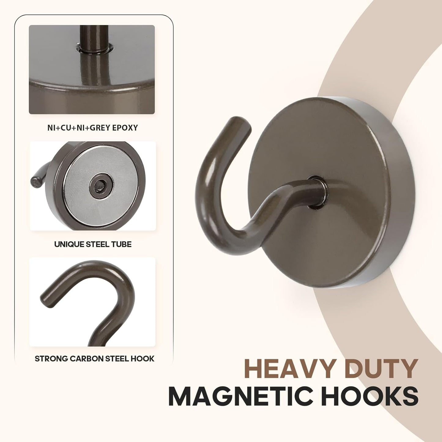Neosmuk Magnetic Hooks, Cruise Ship Essentials, 120lb+ Heavy Duty Magnetic Hooks for Cruise Cabins, Refrigerator, Grill, Hanging, and Travel | Extra Strong Must-Haves Magnet Hook,Brown, Pack of 10