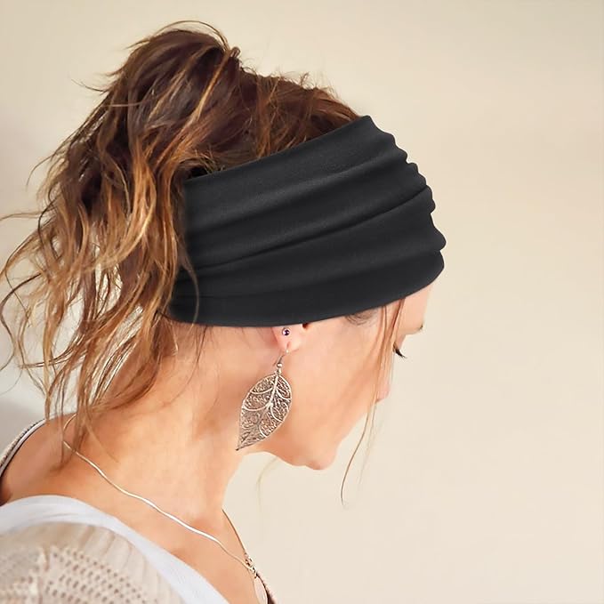 DRESHOW Wide Headbands for Women Elastic Turban Hair Bands Boho Head Bands for Women's Hair Non-Slip Yoga Workout Hairband Girls Accessories 4 Pack