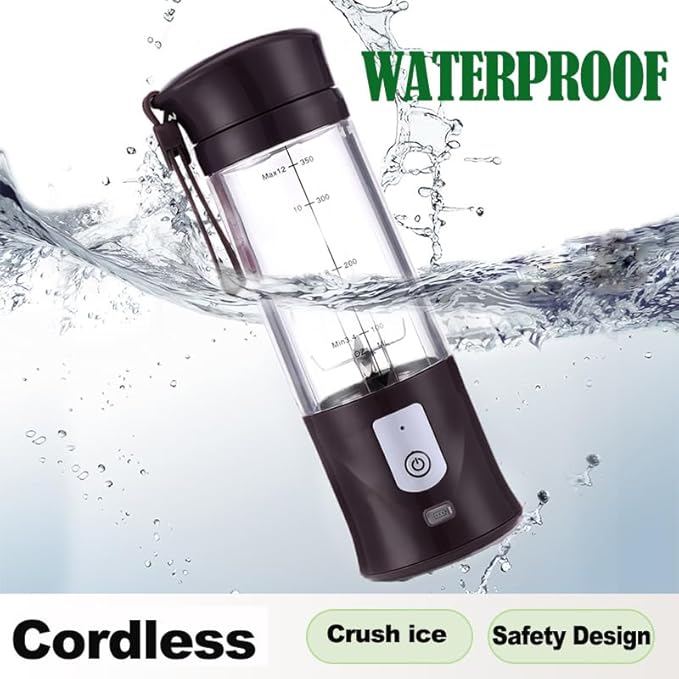 Portable Blender, Cordless, Personal Blender-for Shakes & Smoothies, BPA Free, Leakproof, USB-C Rechargeable, Ideal for Ice Blending, Juicing, and Food Processing, Convenient, and Versatile (Black)