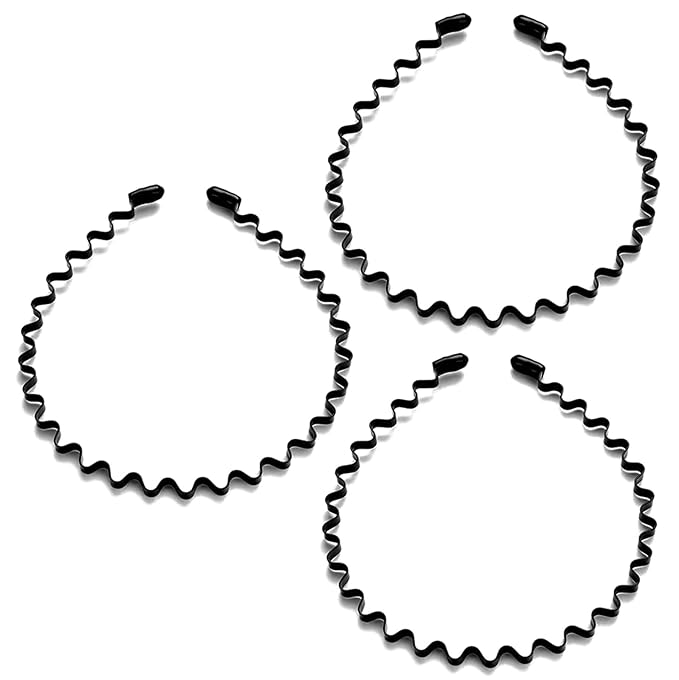 Metal Hair Band, Unisex Black Headbands, Wavy Stylish Design Metal Hair Ties for Men, Adjustable Headband for Women Outdoor Sports and Daily Wear. (3 Pcs)