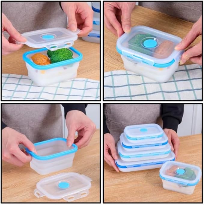 Small Collapsible Silicone Containers, Perfect for Snacks, Travel, Space-Saving Storage, Set of 4