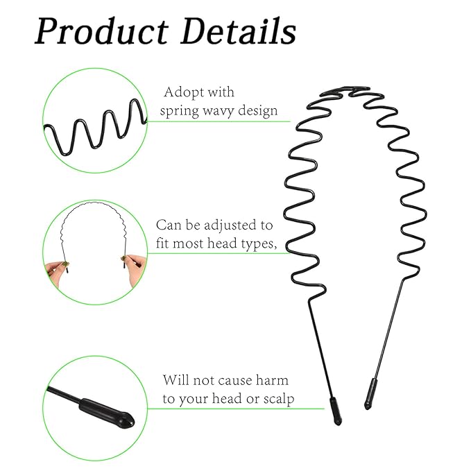 Metal Headbands Men's Hair Bands Women's Fashion Headbands Summer Outdoor Wavy Teeth Sports Headbands Black Fashionable Simple Elastic Non-slip