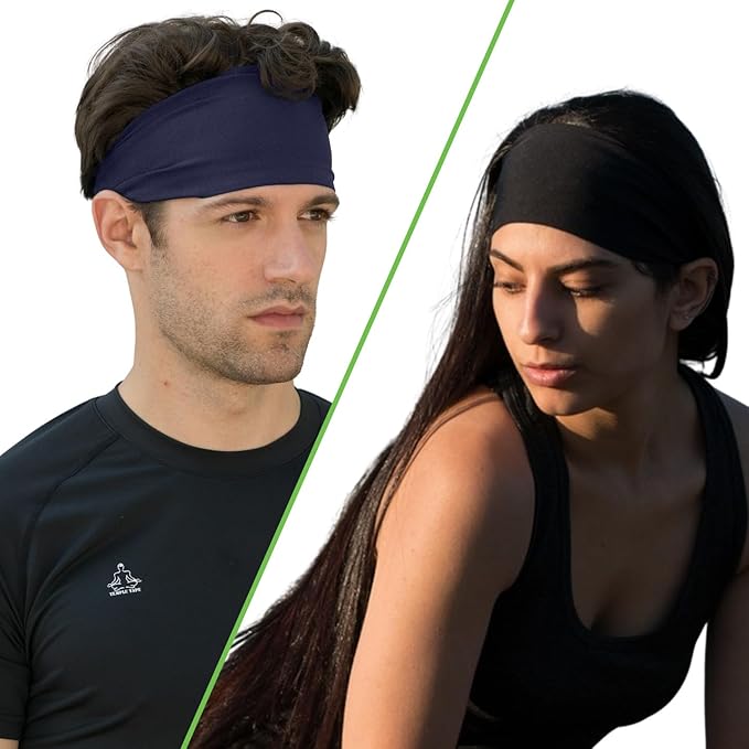 Headbands for Men and Women - Mens Sweatband & Sports Headband Moisture Wicking Workout Sweatbands for Running, Cross Training, Yoga and Bike Helmet Friendly