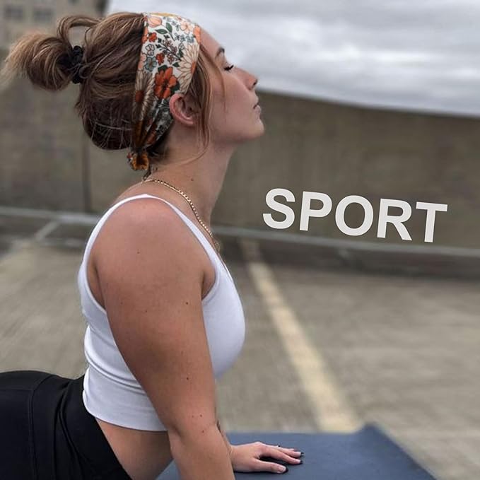 DRESHOW 8 Pack Adjustable Knotted Headbands Non Slip Elastic Yoga Hair Bands Solid Colors Headbands for Women and Girls