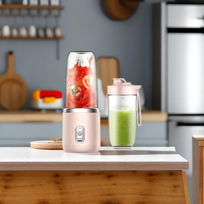 Paramexview® Portable Blender 14oz for Juices & Smoothies with 6 blades Puwerful performances Fusion Blender | USB Rechargeable, Lid, Cup included | Fit for travel and outdoor activities (Pink)