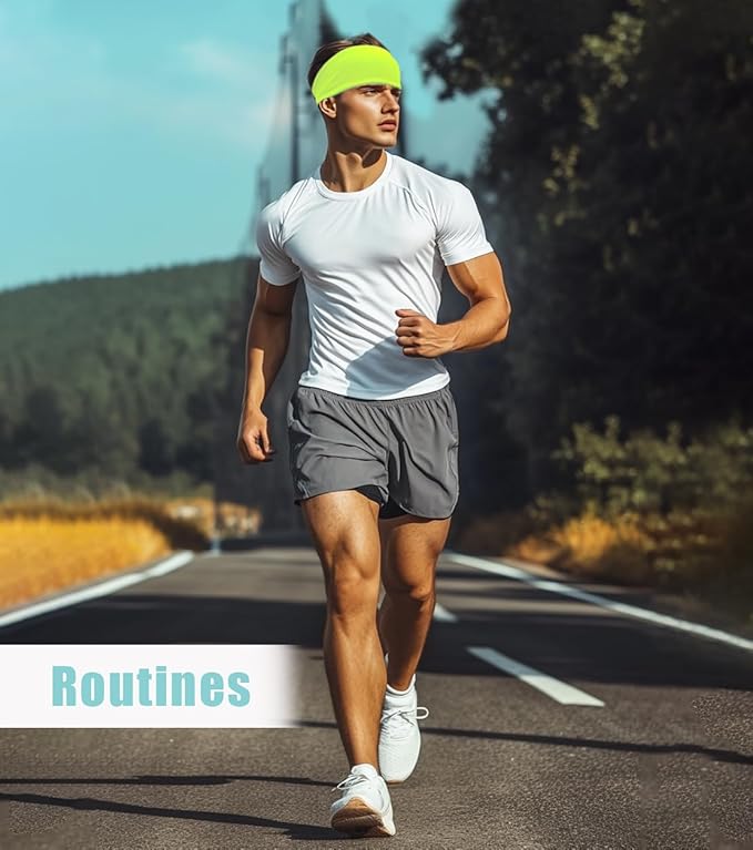 Sport Sweatbands for Men and Womem, 4 Pack, Double-Layer Workout Headbands, Sweat Wicking Hairbands for Fitness Running Football