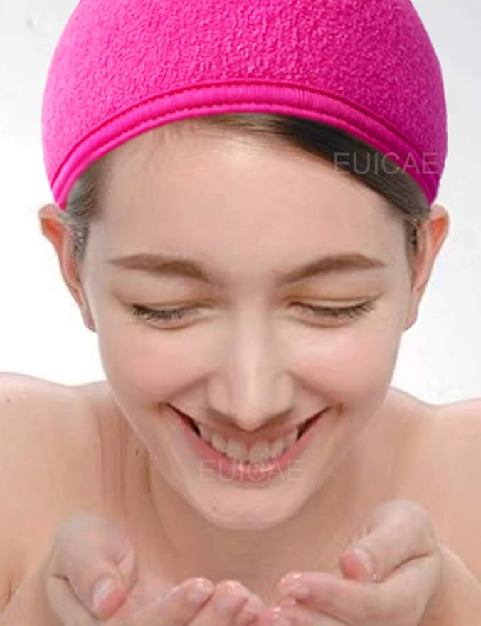 EUICAE Hairband, Pack of 6 - Hot Pink Spa Headband, Adjustable Size, Soft Terry Cloth, Washer & Dryer Friendly, Makeup, Sport, Hair Care, Salon, Gym, Yoga, Dance, Adults