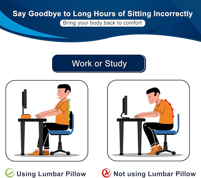 QUTOOL Lumbar Support Pillow for Office Chair, Memory Foam Low Back Support,Back Pain Relief, Ergonomic Large Back Cushion for Desk Chair,Gaming Chair,Adjustable Strap and Washable Cover