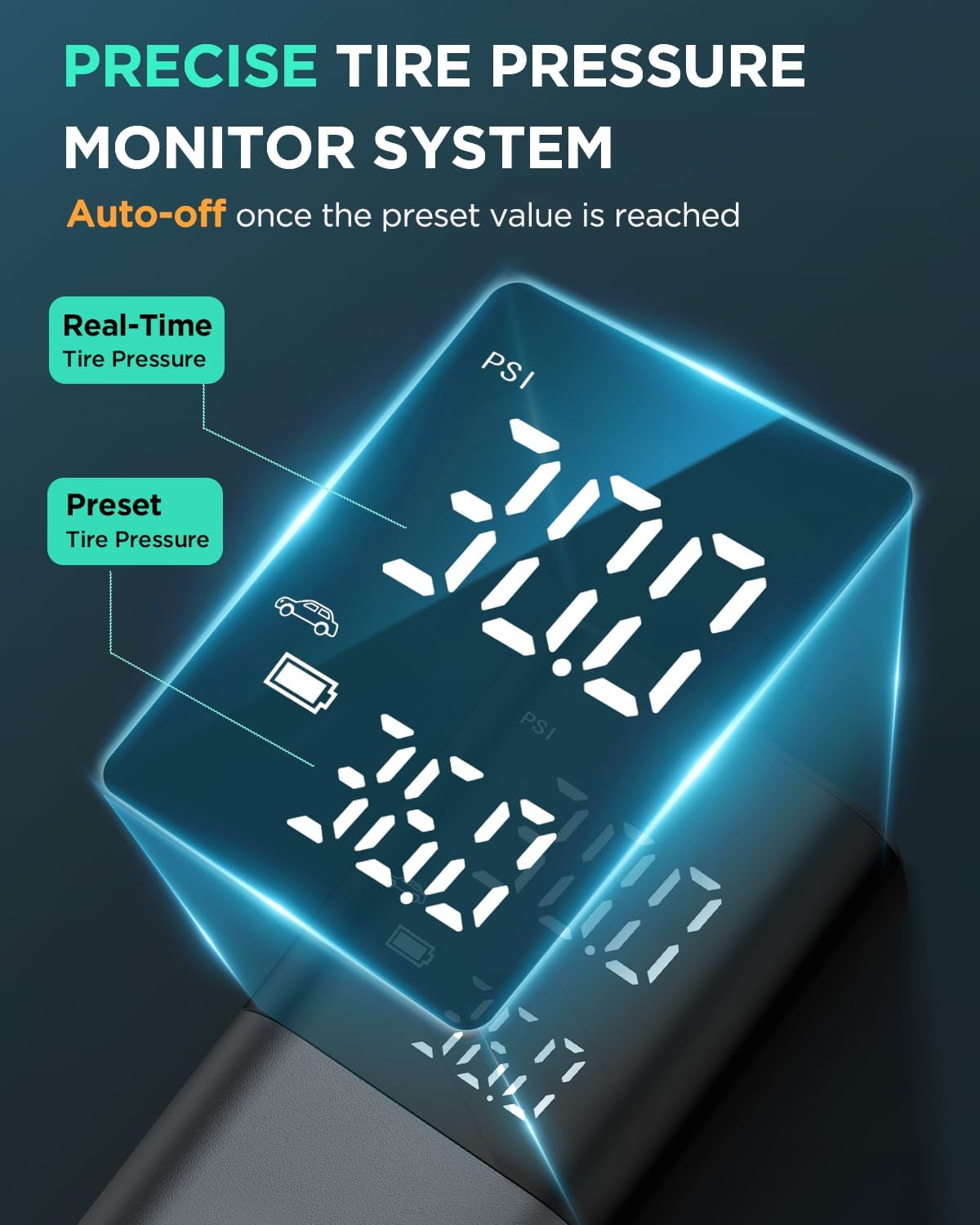 Tire Inflator Portable Air Compressor, 150PSI Air Pump For Car Tires with Accurate Tire Pressure Gauge, 20,000mAh Cordless Air Compressor for Car, Motorcycle, Bike, Balls and More, Smart Autostop