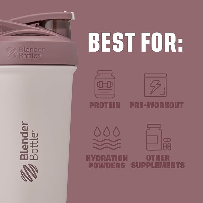 BlenderBottle Strada Sleek Shaker Cup Insulated Stainless Steel Water Bottle with Wire Whisk, 25-Ounce, Red/Tan (Sahara Sunset)