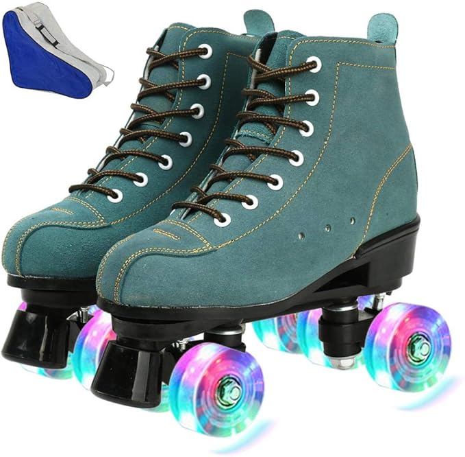 Roller Skates for Women and Men Cowhide High-Top Shoes Classic Double-Row Roller Skate Four-Wheel Roller Skates for Men Girls Unisex Christmas