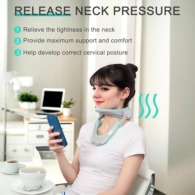 360°Adjustable Neck Brace for Neck Pain and Support, Cervical Neck Traction Device for Home Use, Neck Stretcher Neck Decompression Devices for Forward Head Posture Correction, Green