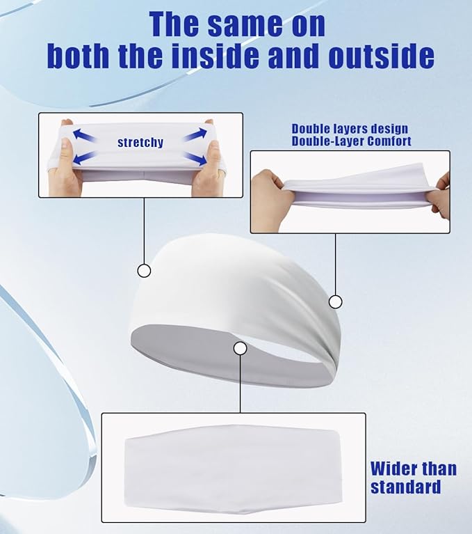 Sport Sweatbands for Men and Womem, 4 Pack, Double-Layer Workout Headbands, Sweat Wicking Hairbands for Fitness Running Football