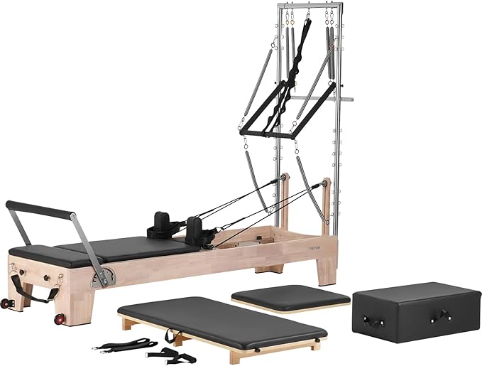 VEVOR Pilates Reformer Machine, Pilates Workout Equipment for Home Gym Studio Use, Pilates Bed with Dual Resistance- Spring & Cord, Reformer Set, Up to 400 LBS