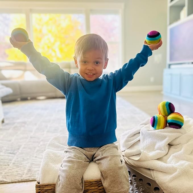 Wool Dryer Balls - Smart Sheep 6-Pack - XL Premium Natural Fabric Softener Award-Winning - Wool Balls Replaces Dryer Sheets - Wool Balls for Dryer - Laundry Balls for Dryer (Colorful World)