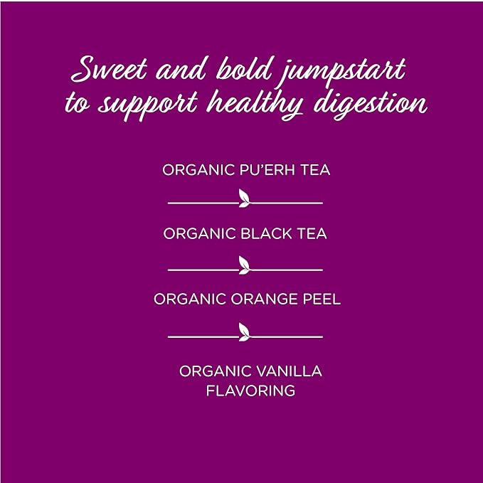 The Tea Spot Organic Morning Mojo Black Tea with Vanilla and Citrus for Energy | Breakfast Blend of Pu'erh Tea, Black Tea, Orange Peel and Vanilla Flavor | 15 Tea Bags