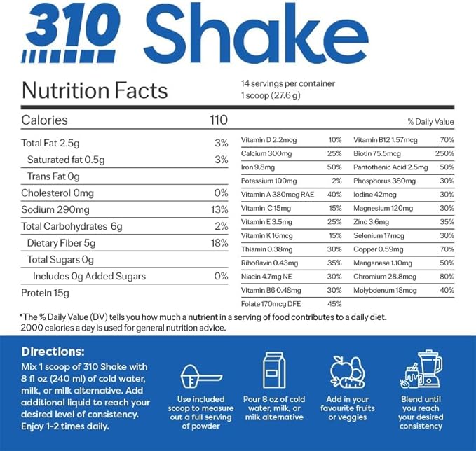 310 Nutrition All-In-One Meal Replacement Shake Powder - Plant-Based Protein Smoothie Blend w/High Fiber, Probiotics & Adaptogens - Low Carb, Vegan, Keto & Paleo Friendly - Cookies N Cream - 14 Srv