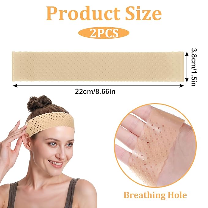 Adjustable Silicone Wig Headband Grip, 2 PCS Wig Grip Band Adjustable Elastic Fixed Non Slip Wig Straps Women Men Wig Bands Sweat-Proof Hold Wig Cap Hairband for Keeping Wig in Place(Beige)