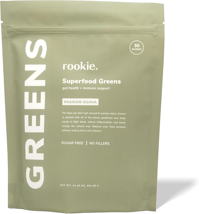 Rookie Wellness Greens + Superfoods - Greens Superfoods Powder Drink Made with Whole Food Sourced Ingredients Contains Vitamins, Probiotics, Antioxidants, and Baobab Fiber (30 Servings, Passion Guava)