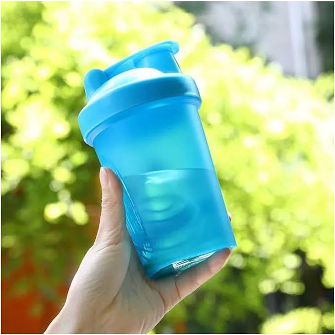 CHNLML Protein Shaker Bottle 400ML/16Oz w. Shaker Ball for Protein Shake, Shaker Bottle with Mixing Ball, Leak-Proof, BPA-Free, for Gym, Workout, Juice Mixer (Blu/Blu, 16Oz-400ML-1Bottle)
