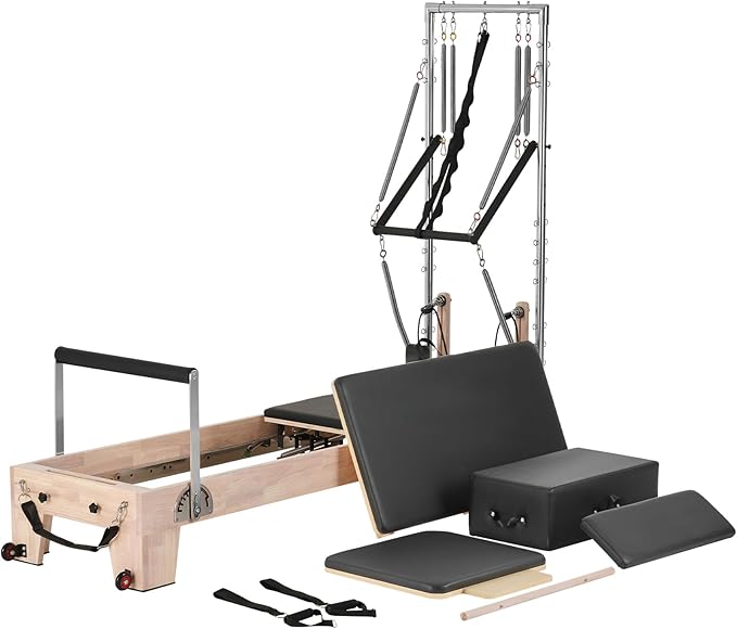 VEVOR Pilates Reformer Machine, Pilates Workout Equipment for Home Gym Studio Use, Pilates Bed with Dual Resistance- Spring & Cord, Reformer Set, Up to 400 LBS