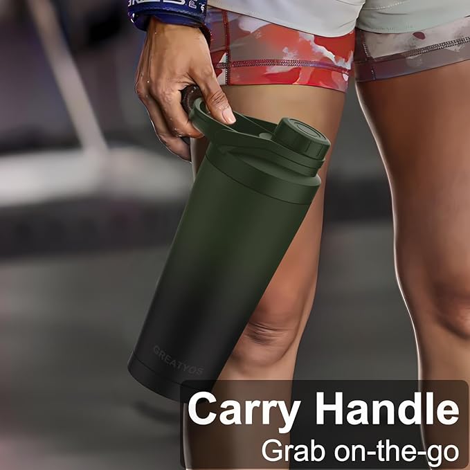 Stainless Steel Shaker Bottle with Noise-Free Design - Patented 24 oz Insulated Metal Shakers Bottles Cup for Protein Mixes and Pre Workout 100% Leak Proof (Black Forest)