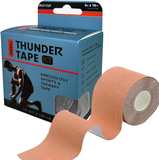 | Elastic Kinesiology Tape | Uncut Athletic Tape | Support & Recovery for Knees, Elbows, Shoulders & Muscles | Cotton Elastic, Hypoallergenic, Latex Free, Breathable, 2 in x 16ft (Beige)