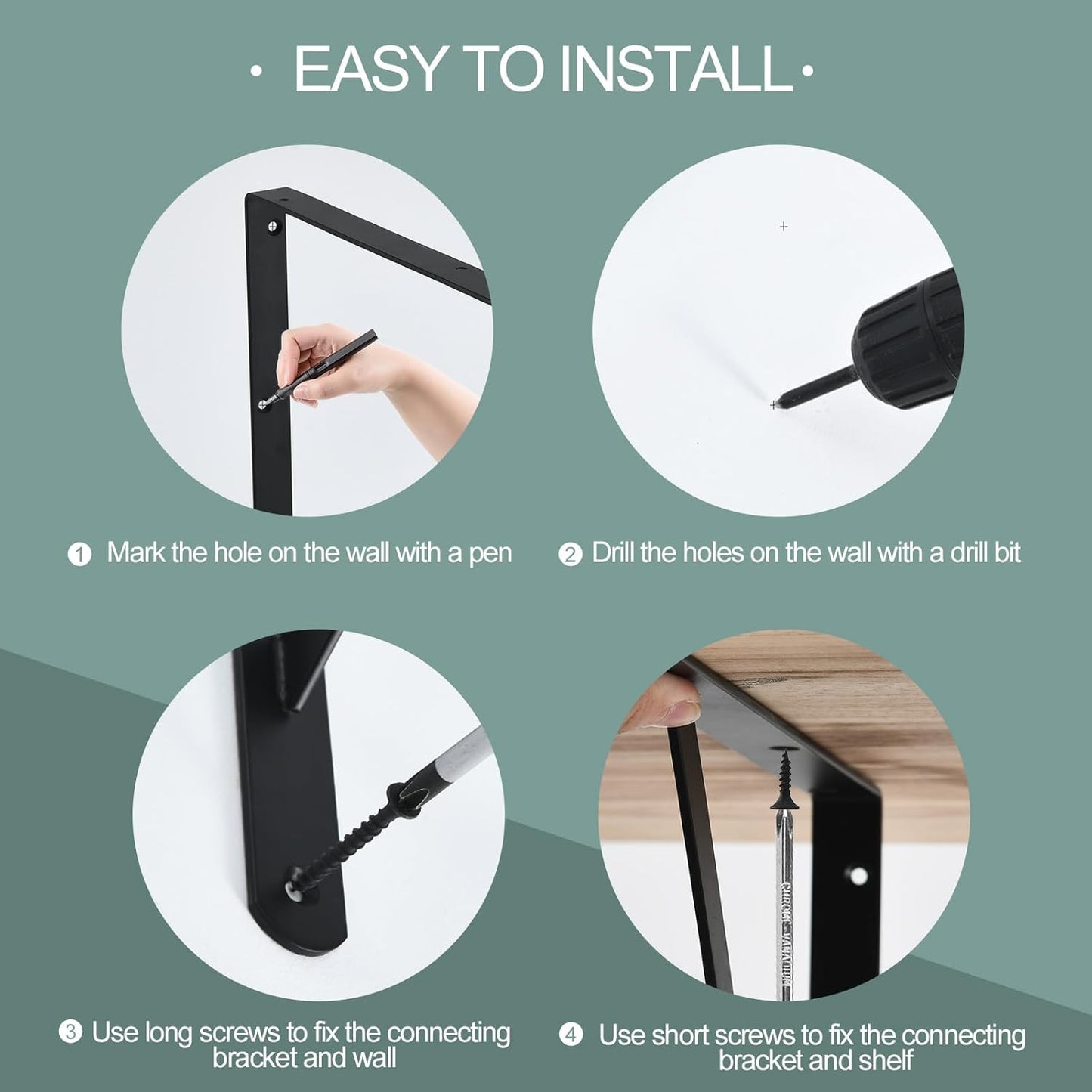 8 Pack L22 x H 12" Black Heavy Duty Shelf Brackets with Screws Metal Shelf Brackets Shelf Support Angle Brackets for Shelves L Brackets Heavy Duty Floating Shelf