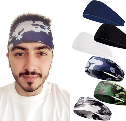 Sweat Headbands for Men,6 Pack Workout Sports Hairband for Gym, Ideal for Fitness,Running,Cycling,Hike