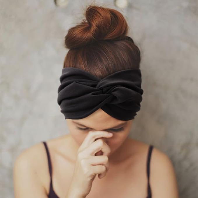 DRESHOW Extra Wide Headbands for Women Cotton Turban Knotted Bandana Head Bands Non Slip Boho Hair Accessories for Sports & Yoga