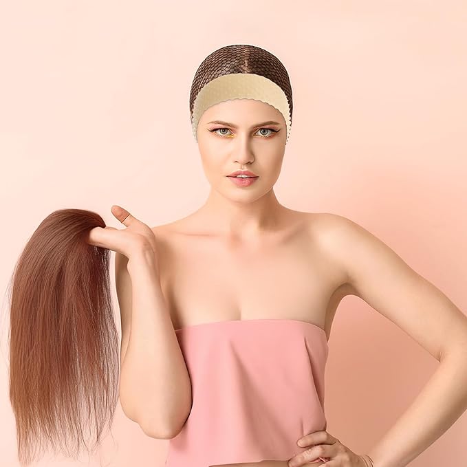 3 Pieces Silicone Wig Grip Band, Adjustable Wig Headband Seamless Non-slip Elastic Headband Strong Holde Sweat-Proof Hold for Men Women Sports Yoga Hair Styling (Skin Color)