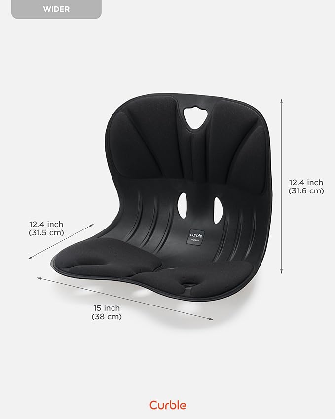 Curble Wider(Standard Wide) – Ergonomic Lower Back Support, Lumbar Support Back Posture Corrector for Low Back Pain Relief, Perfect for Home Office Desk Chair, and Floor Seat, Patented (Black)