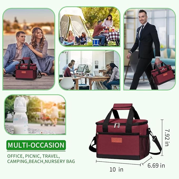 iknoe Large Foldable Cooler Bag, 8.5L Insulated Lunch Bag, Leakproof Lunch Cooler Tote with Multi-Bag Design Suitable for Beach, Picnic and Office Use,Red 15-Can