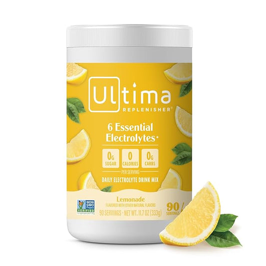 Ultima Replenisher Daily Electrolyte Powder Drink Mix – Sugar Free – Lemonade, 90 Servings – Hydration Powder with 6 Key Electrolytes and Trace Minerals – Keto Friendly, Vegan, Non-GMO