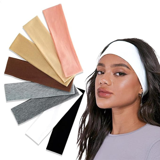 8-Pack Headbands for Women - Non-Slip Elastic Sweatbands - Soft Fabric Hair Bands for Gym, Workout, Yoga, Running, and Sports - Stylish, Cotton Headbands for Women and Girls.