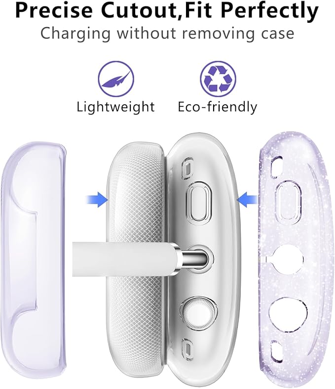 for AirPods Max Case Clear Glitter,3 in 1 Clear Soft TPU Ear Cups Case Cover/Ear Pad Case Cover/Headband Cover for Airpods Max Case Cover,Case for AirPod Max Headphone Accessories-Purple