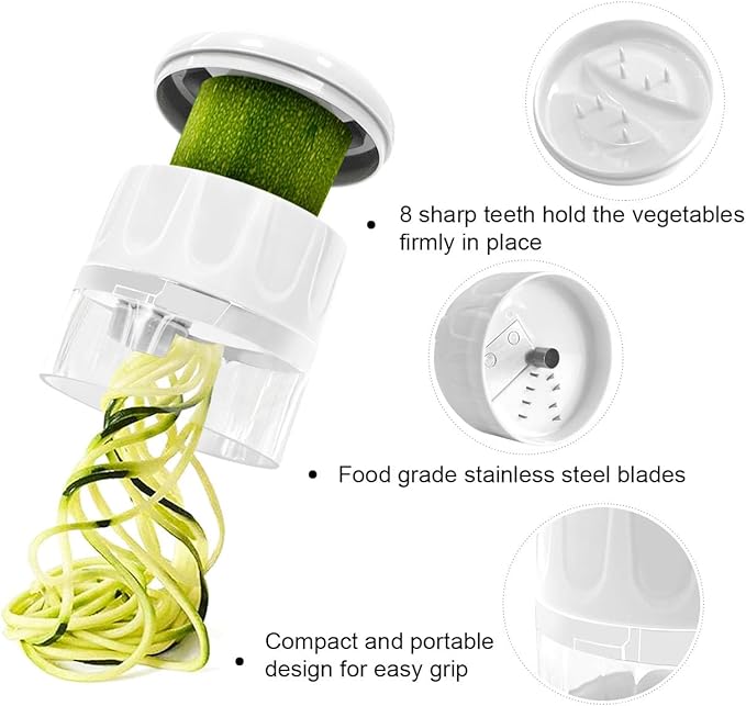 3 in 1 Vegetable Spiralizer Slicer, Adjustable Zucchini Carrot Noodle Maker, Cucumber Spiral Cutter, Easy to Use Kitchen Tool(White)