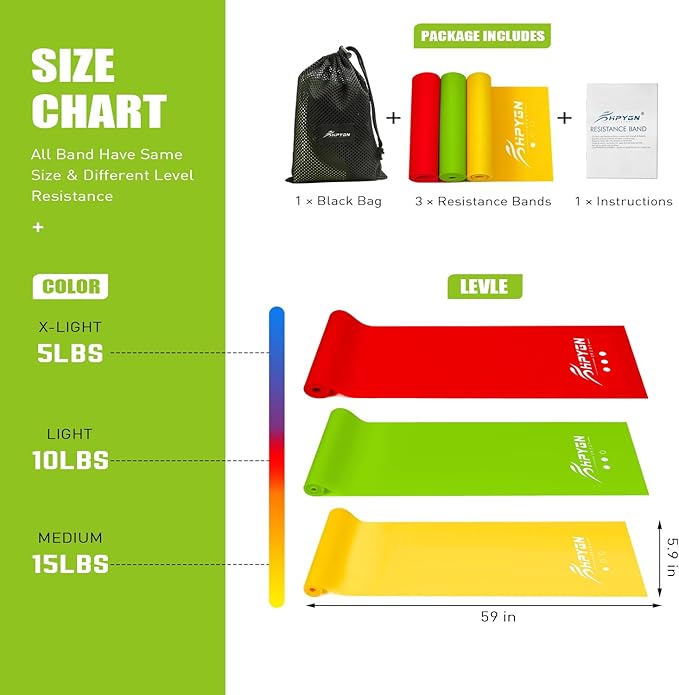 Resistance Bands, Exercise Bands, Physical Therapy Bands for Strength Training, Yoga, Pilates, Stretch Elastic Band with Different Strengths, Workout Bands for Home Gym