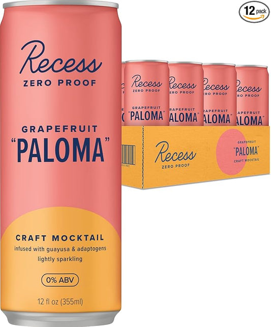 Recess Zero Proof Craft Mocktails, Alcohol Free Drinks, With Adaptogens, Non-Alcoholic Beverage Replacement, Mixer, Celebration, Party, (Grapefruit "Paloma", 12oz, Pack of 12)
