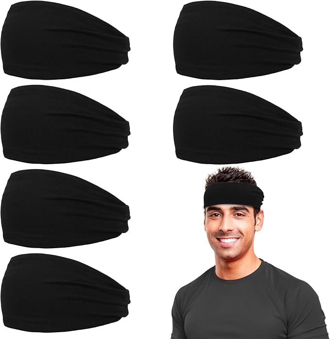 Headbands for Men, 6 Pack Mens Headband Sports Sweatbands, Moisture Wicking Hair Bands for Running, Cycling, Basketball, Yoga, Fitness, Workout Sweat Hairband for Women Men
