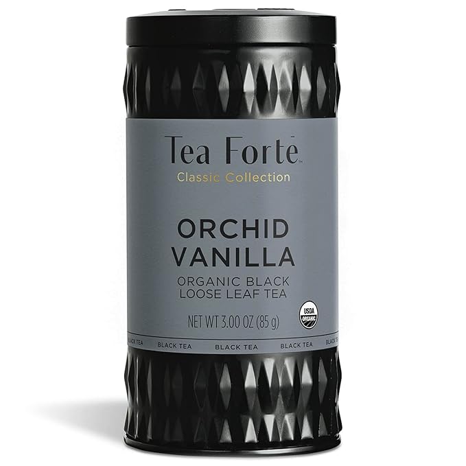 Tea Forte Orchid Vanilla Premium Organic Loose Leaf Caffeinated Black Tea Blend Canister, Makes 35-50 Cups
