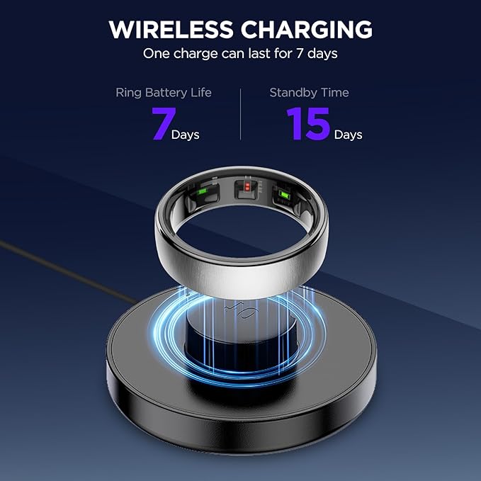 Smart Ring for Women Men, Activity Fitness Tracker with 24/7 Heart Rate Monitor, Waterproof Sleep Tracker Fitness Ring, Step Counter, Calorie Pedometer, No APP Fee,for iOS Android (Silver,#13)