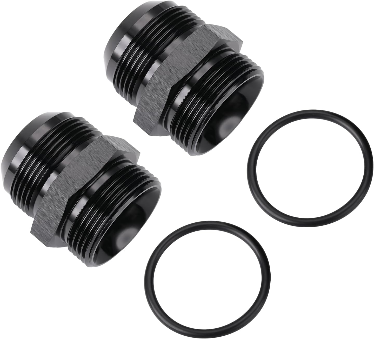 20AN Male Flare to 20AN ORB O-ring Boss Fuel Pump Rail Adapter Fitting Aluminum Black, Pack of 2