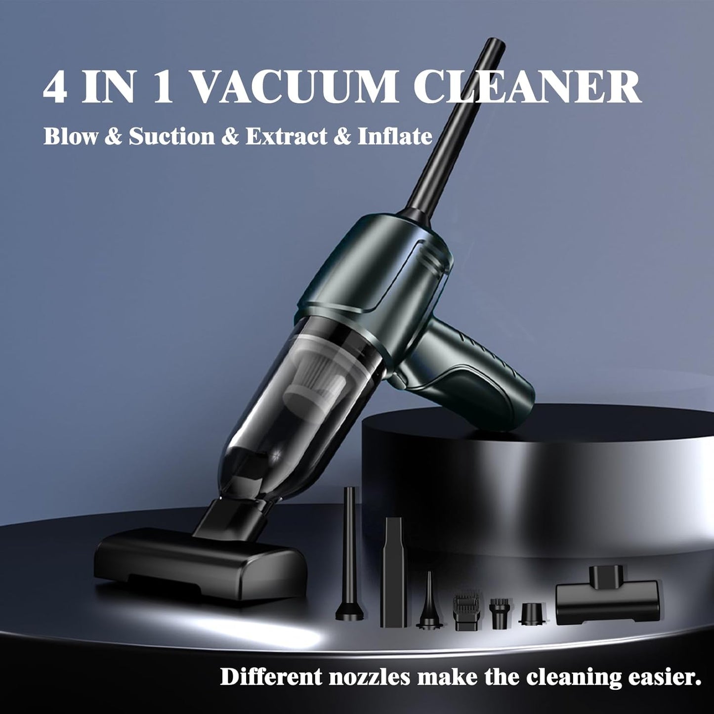 Car Vacuum Portable Cordless, 16000PA Powerful Suction, 5 in 1 Mini Handheld Vacuum Cleaner, Small Car Vacuum Cleaner, Brushless Motor, Air Duster, 4000mAh, Dual Filter, for Cars,Home,Office,Pet