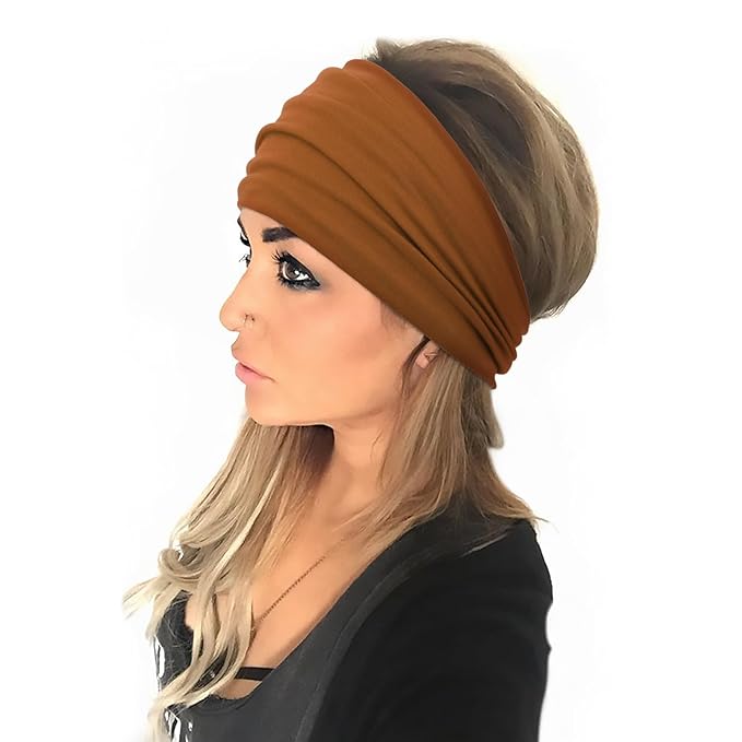 DRESHOW Wide Headbands for Women Elastic Turban Hair Bands Boho Head Bands for Women's Hair Non-Slip Yoga Workout Hairband Girls Accessories 4 Pack