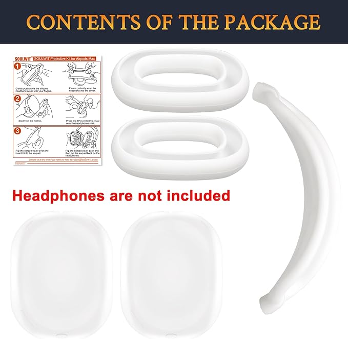 SOULWIT Protective Kit for AirPods Max, Headband Cover + TPU Case Protector + Silicone Ear Pads Cover, Sweatproof Accessory, Easily Washable, Anti-Scratch (White)