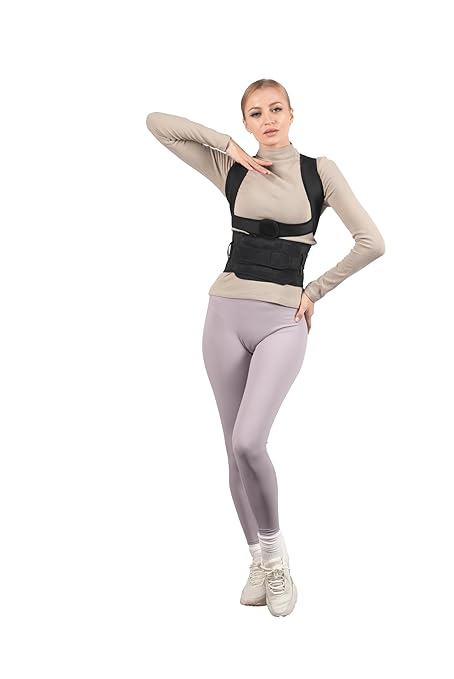 Jumbl Posture Corrector (Small) | Reusable Back Brace Supportive Spine Correction for Back Pain Relief for Men & Women Fitness and Wellness Kit | with Bonus Resistance Band